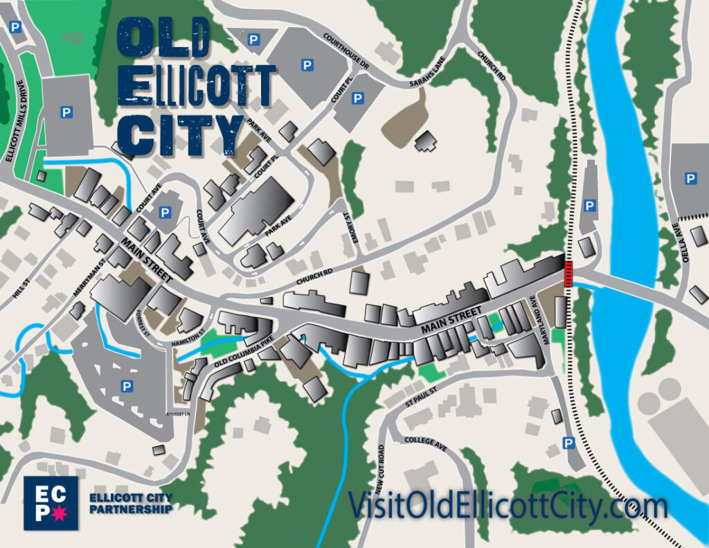 Getting Here VisitOldEllicottCity   ECP Parking Map 4 25 23 1024x791 